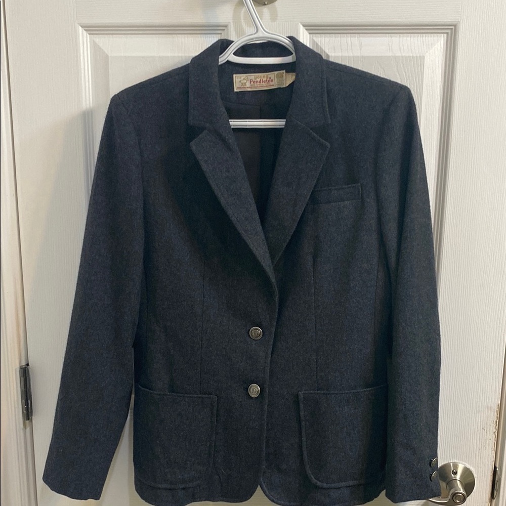 Vintage Young Pendleton Size Youth 11-12 Dark Grey Blazer 100% Virgin Wool Fall